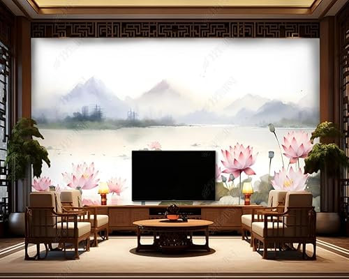 Papier Peint Intissé Paysage De Lotus Méticuleux Poster Tableaux Muraux Tapisserie Photo Trompe L'Oeil Salon Chambre Art Mural 400Cm(L) X280Cm(H)