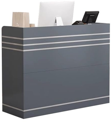 Scrivania per reception con cassetti chiudibili, bancone per negozi, mobili da ufficio con 1 vassoio per tastiera, 1 cassetto e 1 armadio, 80 x 42 x 92 cm (larghezza x profondità x altezza) (grigio)