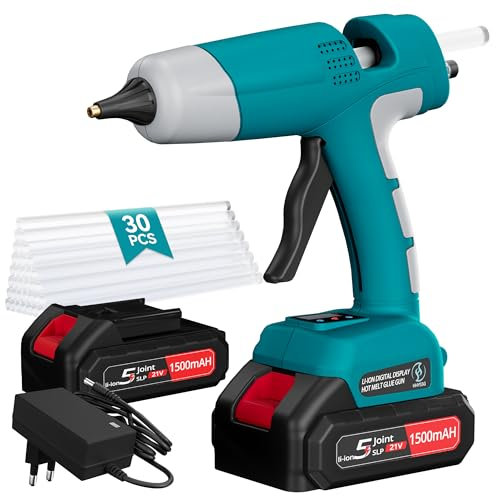 HHYSSG 100W Cordless Hot Glue Gun with 21V Battery,Digital Temperature Adjustable Handheld Electric Power Full Size Heavy Duty Hot Glue Gun for Art DIY Craft Home Repair School