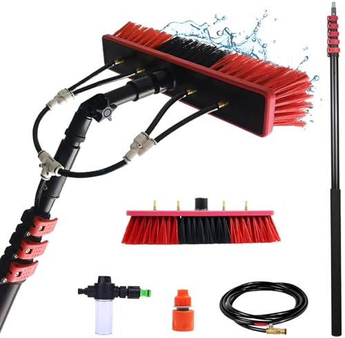 YFSMBD 3,6-12 m Perche Télescopique Nettoyage Panneaux Solaires, Brosse Telescopique Toiture avec Distributeur de Savon et Tuyau Balai Telescopique pour Vitres Toit Voiture (35cm Brosse,6M)