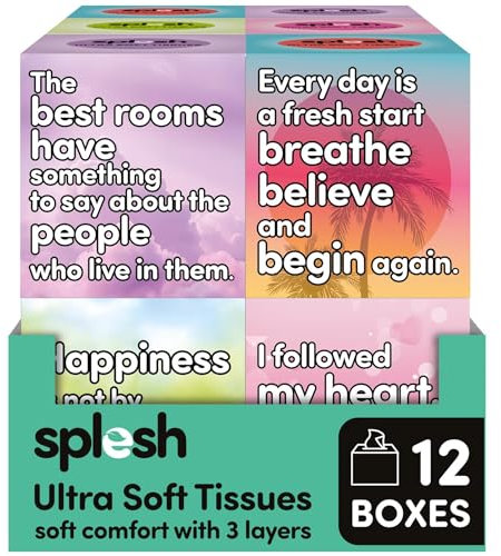 Splesh Ultra Soft 3-Ply Facial Tissues, 12 Square Box of Tissues, 672 Soft & Hygienic Paper Tissue Box Multipack, Strong & Gentle, Face & Nose Cube Tissues Bulk Pack for Home, Office & Daily Use