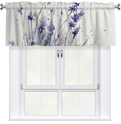 Helhappy Kurzer Fenstervorhang, Querbehang, Aquarell, Lila, Lavendel, 7,6 cm, Stangentasche, Fensterdekoration für Zuhause, 137 x 45,7 cm, 1 Vorhang