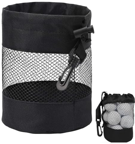 Golf-Balltaschen, Nylon-Mesh-Balltasche mit Schnüre, Beutel für Golf-Zubehör Cart Organizer Polyester Net Mesh Aufbewahrungstasche und ID-Tag für Bälle(schwarz)
