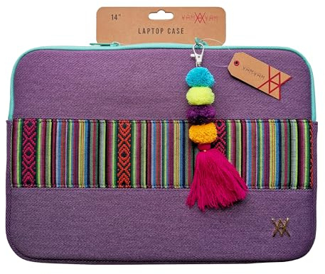 WONDEE VamVam Custodia pc 14 Pollici, Borsa per Laptop tessuto decorativo ricamato in stile etnico e bellissimo tiratore, imbottita e rinforzata con cerniera - Compatibile con Macbook e tutti