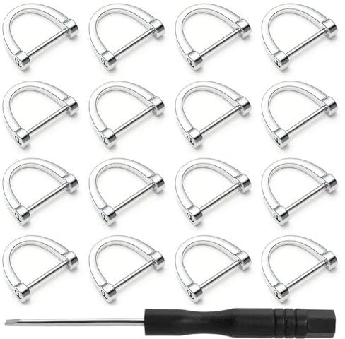 Tuesoa 18Pcs D Rings Screw in Shackle 3/4 Inch Horseshoe Buckle Silver D Rings Keychain for Car Key Holder