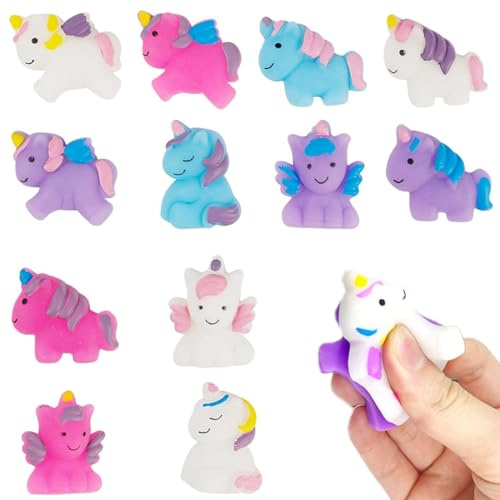 JYNVO 12 Stück Mini Squishy Einhorn Spielzeug, Weiches Squeeze Anti Stress Toy, Kindergeburtstag Belohnung & Mitgebsel, Geschenktüte Füller