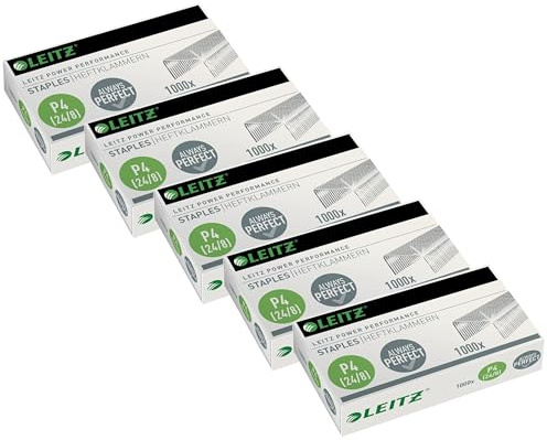Leitz Power Performance Heftklammern P4 (24/8mm) P3 (24/6mm), Verzinkt (P4 24/8, 1 x 5000 Stück)
