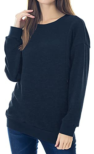 Smallshow Fleece Nursing Sweatshirt Long Sleeve Breastfeeding Pullover Tops,Denim Blue,M