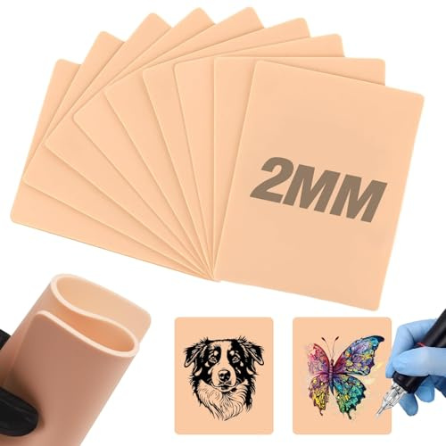 TONBAO Tatuaje de piel sintética de 2 mm, 10 unidades, silicona de doble cara, 19 x 14 cm, piel de tatuaje realista para accesorios de tatuaje (principiantes y estudios)