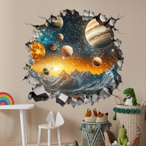Wandtattoo Weltraum, Wandtattoo Schlafzimmer, Wandaufkleber für Kinderzimmer Junge Jugendzimmer, Galaxie-Tapete, Personalisierte Wand- und Türdekorationen, selbstklebend, wasserfest, 3D Weltraumplanet