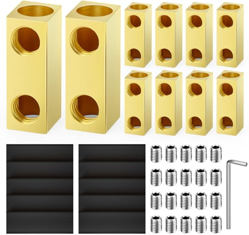 GAGIRA 10pcs 2Awg 60A Brass Square Quick Wiring Connection Terminal, Wire Splice Connectors with Set Screws and Black Thermoplastic Tube
