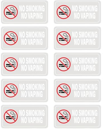 ZenithQuest Small-Sized Multipack / 50x100mm Each (10-Pack) / No Smoking or Vaping Self-Adhesive Signage/Vinyl Decals Removable & Wipeable/Indoor or Outdoor Stickers/Gloss Finish