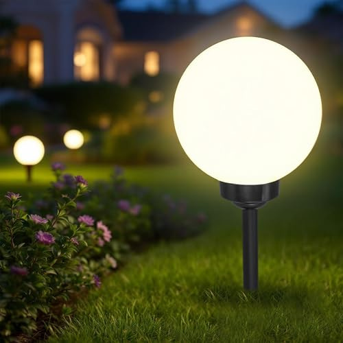 Spetebo LED Solar Kugelleuchte Ø 20 cm warm weiß mit Erdspieß | höhenverstellbar, Garten Solarlampe, Leuchtkugel für Außenbereich, Wegeleuchte