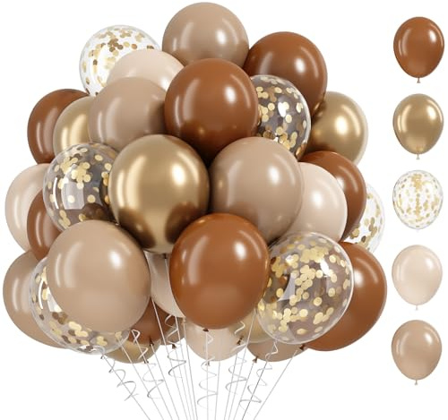 Luftballons Braun Sandweiß Gold, 60 Stück Braun Sand Weiß Helium Ballons, 12 Zoll Brauns Beige Latex Ballons Metallic Gold Luftballon für Geburtstag Hochzeit Verlobung Abschluss Babyparty Dekoration