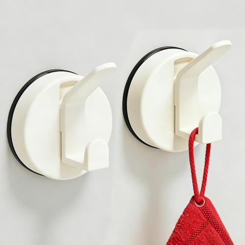 ATEWEITA crochet ventouse sans perçage, porte serviette sans percer salle de bain douche cuisine, ventouse réutilisable pour camping car cuisine famille (White + White)