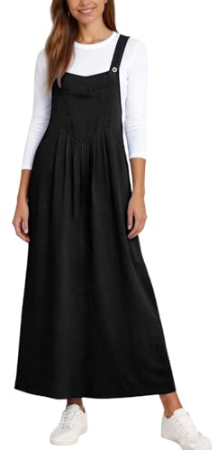Vestito Donna Estivo Moda, Abito Donna con Spalline Sottili Vestiti in Lino di Cotone, Gonna Salopette con Taschino Vestitini Leggera Traspirante Abiti per Mare Spiaggia Vacanza