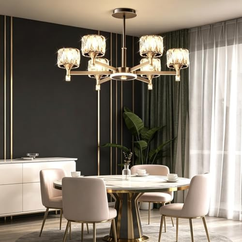 Harpochten Moderner LED Deckenleuchte Kreativ Deckenlampe Kristall Lampenhülle Metall Aluminium Glas Kronleuchter Lichtfarbe Helligkeit Einstellbar Fernbedienung Wohnzimmer Restaurant(6 heads)
