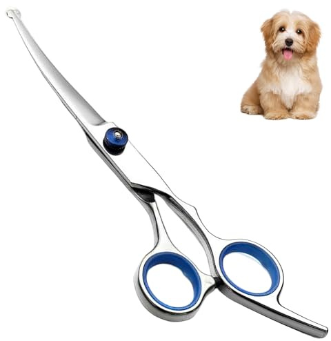 NOPVUFA Tijeras Peluquería Canina con Punta Redonda de Seguridad, Tijeras Curvas para Perros y Gatos de Acero Inoxidable, Tijeras para Cortar Pelo en Cara, Patas y Cuerpo, 17cm Profesional