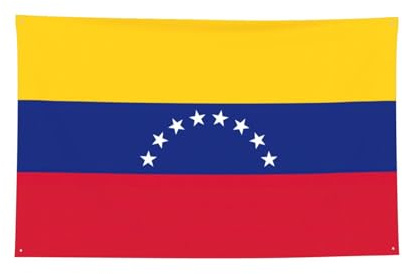 Bandera de Venezuela impresa con cuatro agujeros decorados, bordes cosidos, bandera de pared para decoración de pared de oficina y hogar