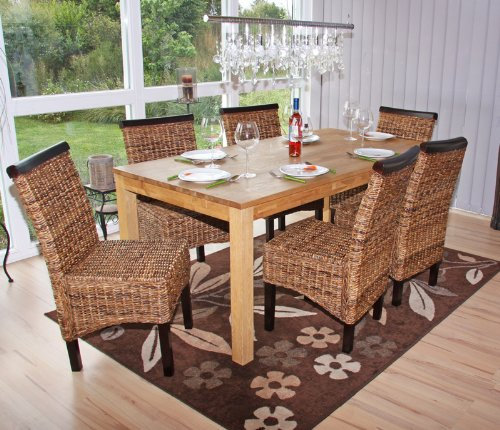 Mendler 6er-Set Esszimmerstuhl M45 Bananengeflecht - dunkel, ohne Kissen