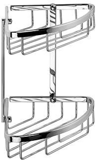 Croydex Slimline Corner Shower Caddy - Durable Aluminium Bathroom Shelves with Chrome Finish for Modern Bathrooms, 2-Tier Shower Corner Shelves, Easy Installation with 5kg Load Capacity