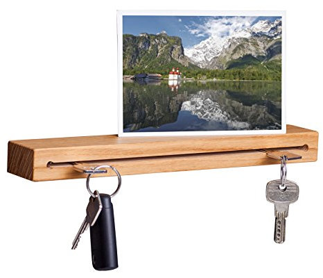 WOODS Schlüsselbrett mit Ablage I Nut - Schlüsselhalter Modern I Wanddekoration aus Holz Handgefertigt in Bayern I Schlüsselleiste Holzdeko I Schlüsselboard (Eiche, 30 cm)