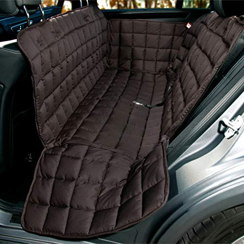 Doctor Bark Hunde 3-Sitz-Autoschondecke für die Rücksitzbank, All-Side Schutz mit Reißverschluss für alle PKWs und SUVs, L in Braun
