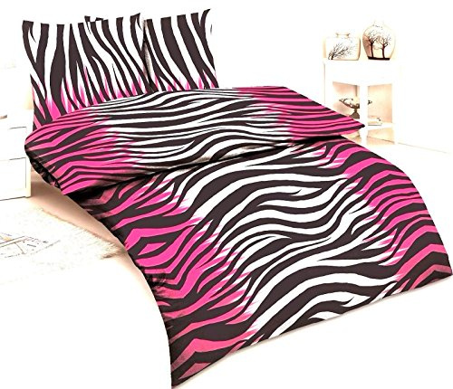 daspasstgut 3-teilig BETTWÄSCHE Set Microfaser Bettbezug Übergröße 200x220 2X Kopfkissen 80x80 NEU Tier Fell Muster Streifen Schwarz Weiß Pink Afrika Zebra