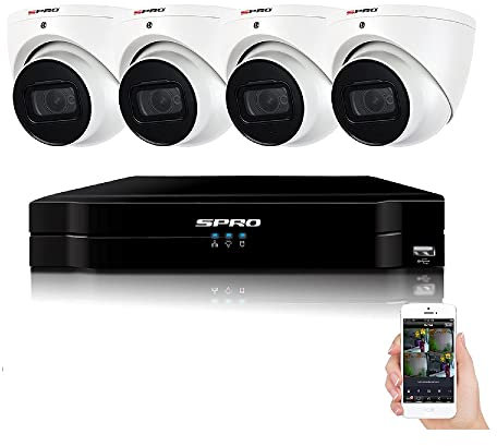 8MP ULTRA HD CCTV SYSTEM SPRO KIT INDOOR OUTDOOR 8CH 8 CHANNEL DVR UHD 4K MEGAPIXELS PTZ SUPPORT WHITE DOME 4X CAMERA 8 MP IP66 2.8MM (2TB SURVEILLANCE HDD)