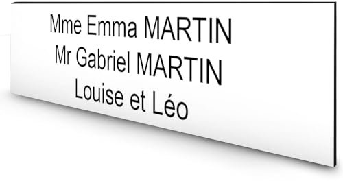 DECOHO - Étiquette Nom Personnalisable boîte aux Lettres Plastique bi-Couche Blanc Lettres Noires - 100x25x0,8 mm - 3 Lignes Gravure Laser Durable - Blanc