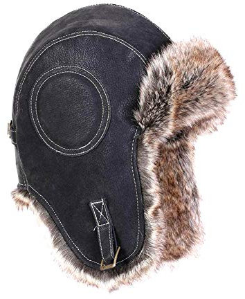 Insun Unisex Fliegermütze mit Kunstleder Warme Trappermütze Wintermütze Fellmütze Erwachsenen Winter Mütze für Herren Schwarz M Hut Umfang 56-58cm