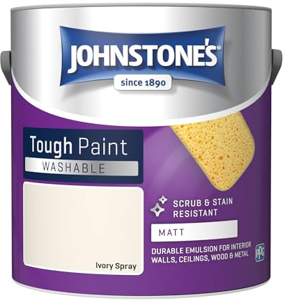 Johnstone's - Washable Matt Wall & Ceiling Paint - Ivory Spray - 2.5L | Matt Finish, High Traffic Interior Walls, Scrub & Stain Resistant, Great Durability, 1-2 Hour Dry Time, 30m2 Coverage Per Tin