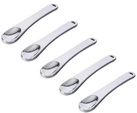 Milisten Mini Makeup Spoon Set 5 Pcs Metal Skincare Spatula for Face Cream Mask Lotion Mixing and Application Compact Facial Cosmetic Beauty Scoop with Hanging Hole
