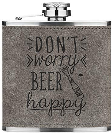 Don'T Worry Bière Happy 6oz Cuir PU Hip Flasque Gris Luxe