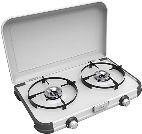 Campingaz Camping Kitchen 2 Gas Stove with 2 x 2,000 Watt Power, with Removable Dishwasher-Safe Pot Racks, Practical and Space-saving Design