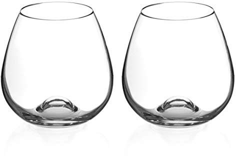 DIAMANTE Stemless Wine Glasses Pair ‘Auris’ – Undecorated Crystal Wine Glasses with no stem, stemless Gin Glasses – Box of 2