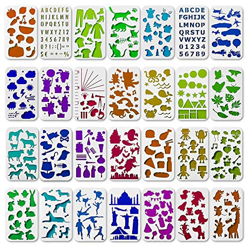 Tritart Schablonen Set I 28 Schablonen aus Kunststoff I Zeichenschablonen I Muster für Bullet Journal & Fotoalbum oder Geschenk-Karten I Scrapbook-Zubehör I DIY Projekte