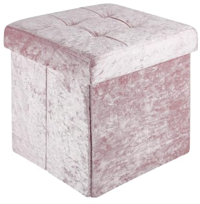 INTIRILIFE Faltbare Sitzhocker 30x30x30 cm in Samt Rosa - Sitzwürfel mit Deckel und Stauraum aus Stoff mit Mulden - Sitzcube Fußablage klappbare Aufbewahrungsbox Truhe Sitzhocker