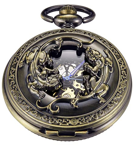 Tiong Reloj de Bolsillo mecánico Wathes Star Circle Bule impresión Esqueleto Auto bobinado de Bolsillo para Hombres y Mujeres Talla diseño de Flores, Ma001