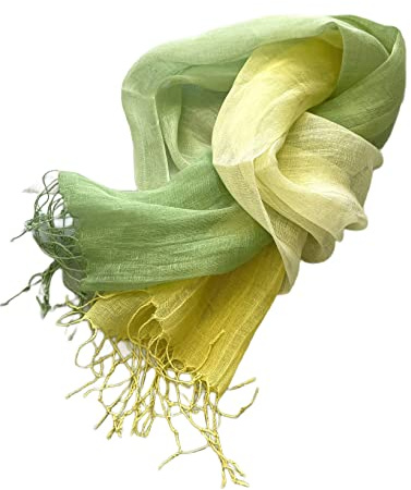 Prettystern Sciarpa Leggera Pashmina Unisex Foulard in Lino Uomo e Donna Primavera Estate Tie-Dye Batike Con Frange T73 giallo verde