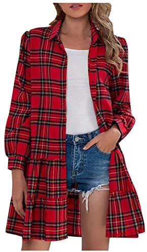 Wlabe💋 Chemisier Carreaux Femme Chemise Bucheron Western Décontractée Classique Retro Ecossaise Coton Flanelle Blouse Gilet T Shirt Casual Vintage