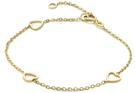 Miore Barnarmband för barn med 3 hjärtan i 375 gult guld, längd 14 cm (12 cm + 2 cm förlängning), 14 cm, Guld