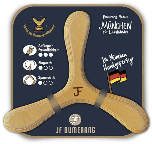 Bumerang München | Handgefertigt in DE | Anfänger & Kinder ab 8 J. | Vom Boomerang Weltmeister entwickelt | Spezialholz (8 Schichten) | Vater-Sohn Manufaktur | Sportgerät