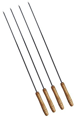 iPEAK 4 spiedini per barbecue lunghi 59 cm, resistenti, riutilizzabili, in metallo, con manico in legno, accessori per barbecue