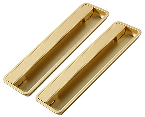 2 pcs Rectangular Recessed Flush Handles Sliding Door Handle Recessed Finger Pull Handles Flush Pull Handle for Sliding Door, Cupboard, Drawer, Cabinet Black (Large,Gold)