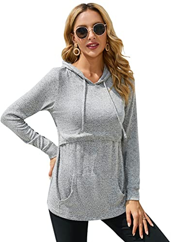 Sosolism Dam Omvårdnad Hoodies Amningskläder Kvinnor Långärmad Tröjor med Fickor Mammakläder