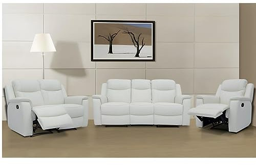 Vente-unique - Sofa 3+2+1-Sitzer Evasion Leder ‚Äì Elfenbeinweiß