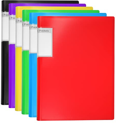 A4 Display Book Folder, 6 Pack 40 Pockets (80 Views) Plastic Presentation Folders with Clear Sleeves Portfolio/Certificate File for Office & School Assorted Colours
