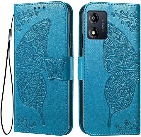 EASSGU Funda para Motorola Moto E13 (6.5 Inches) Flip Folio Carcasa Magnética de Cuero para Teléfono con 3 Ranuras para Tarjetas 1 Wallet, Case - Azul