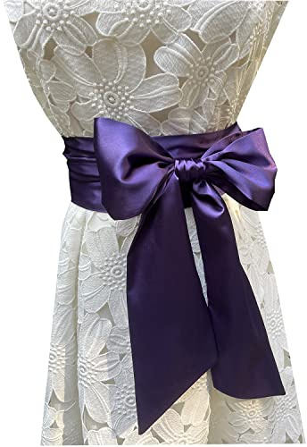 LORDRIE Cinturones de satén para mujer, vestidos de dama de honor, cinturones de cintura para ocasiones especiales, Púrpura, M